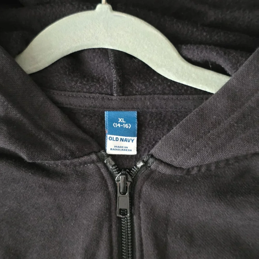 Old Navy Black Zip-Up Hoodie – Boys XL (14–16) – Excellent Used Condition